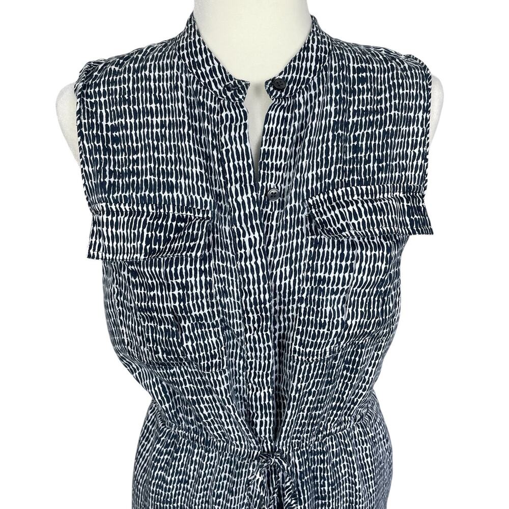 Ann Taylor Linen Rayon Button Front Shirt Dress Blue White Sz Small Classic Chic - Picture 2 of 12